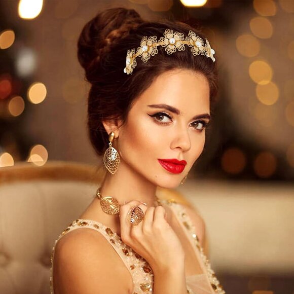 8 Pcs Gold Metal Headbands Women Girls Teens Elegant Leaf Butterfly Flowers Jewe - Picture 5 of 8